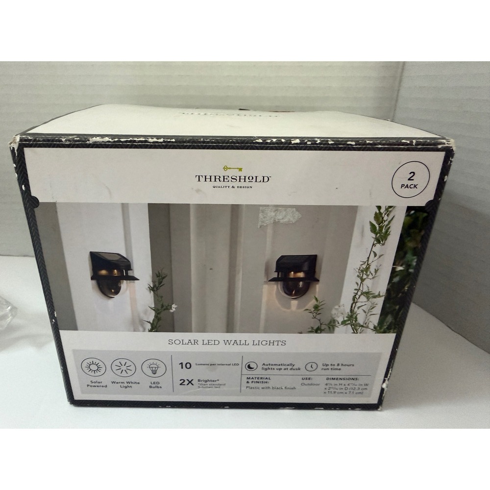 Threshold 2 Pack Solar LED Wall Lights Black Outdoor Warm White 10 Lumens